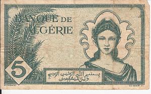 Algerie 1942 - cinq francs - 9,5 x 6